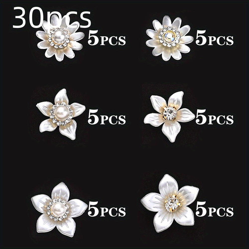 White Flower Rhinestone Flatback Beads