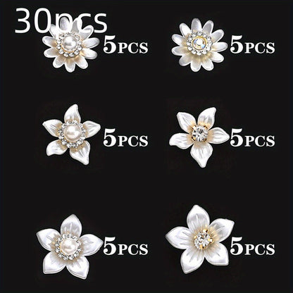 White Flower Rhinestone Flatback Beads