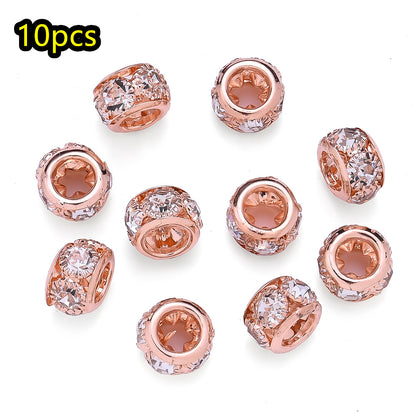 10pcs AB-Coated Large Hole Rhinestone Metal Spacer Beads