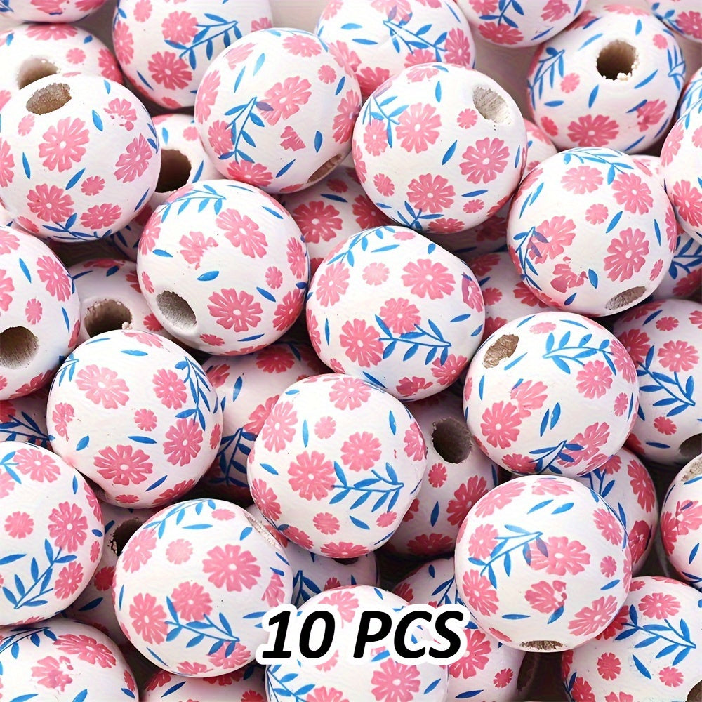 Transparent Flower Print Resin Big Hole Spacer Beads