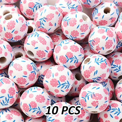Transparent Flower Print Resin Big Hole Spacer Beads