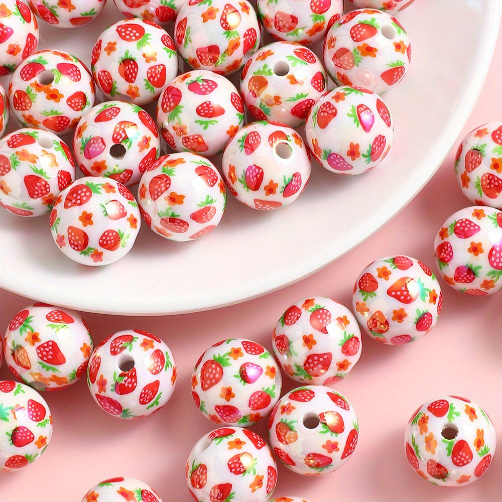 16mm Strawberry Print Resin Beads