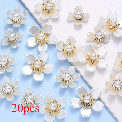 20/50pcs White Imitation Pearl Flower Flatback Beads