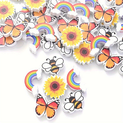 Yellow Series Bee Painted Wooden Round Beads