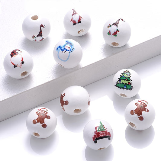 10pcs Christmas Wooden Santa Claus & Snowman Beads