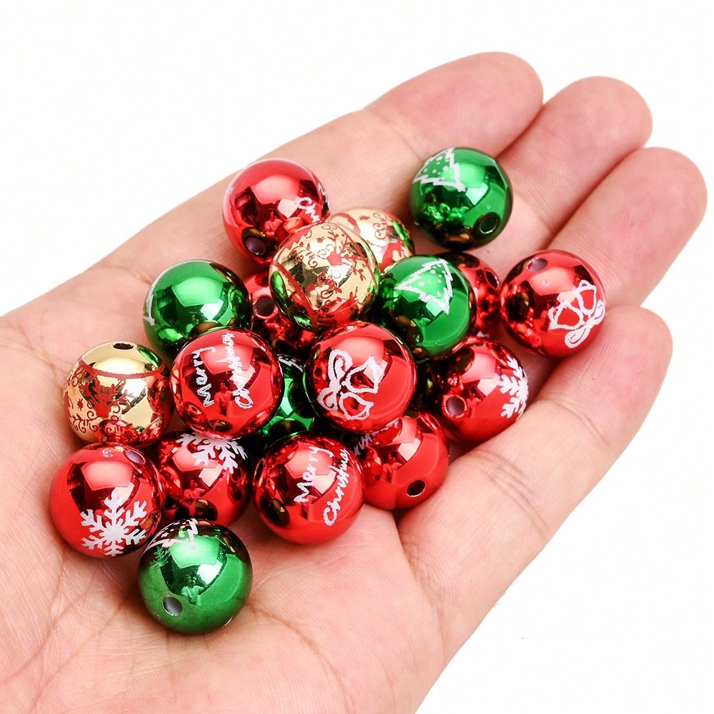Golden Laser-Engraved Christmas Round Focal Beads, 10pcs
