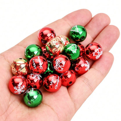 Golden Laser-Engraved Christmas Round Focal Beads, 10pcs