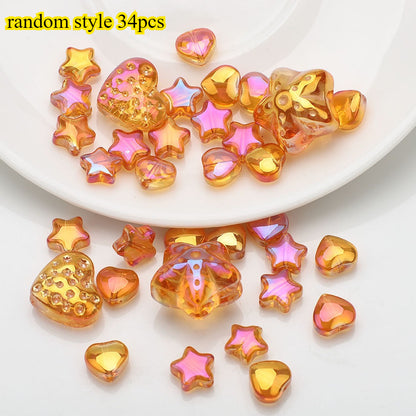 34pcs Star & Heart Electroplated Glass Beads