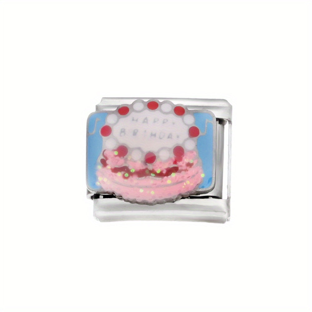 1pc 9x10mm Stainless Steel Birthday Theme Module Charm Bead