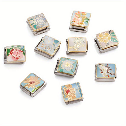 1pc 9x10mm Stainless Steel Landscape Painting Module Bead