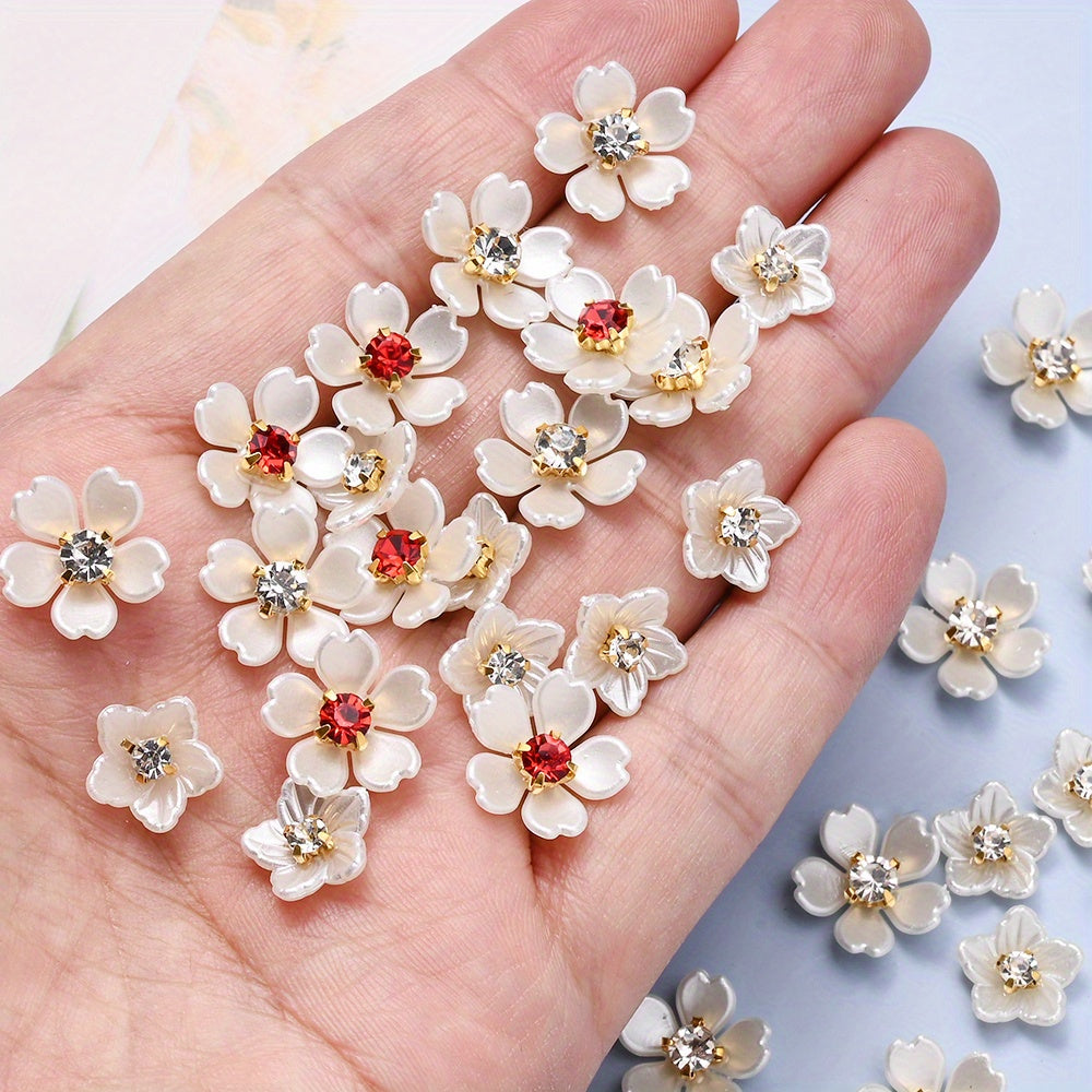 30pcs Beige Flower Flatback Petal Beads