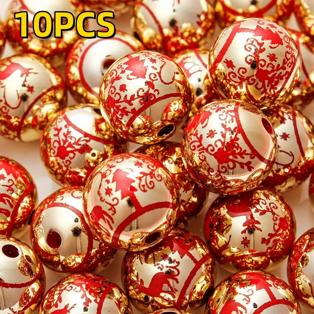 16mm Christmas Snowflake Print Acrylic Beads