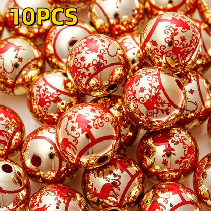 16mm Christmas Snowflake Print Acrylic Beads