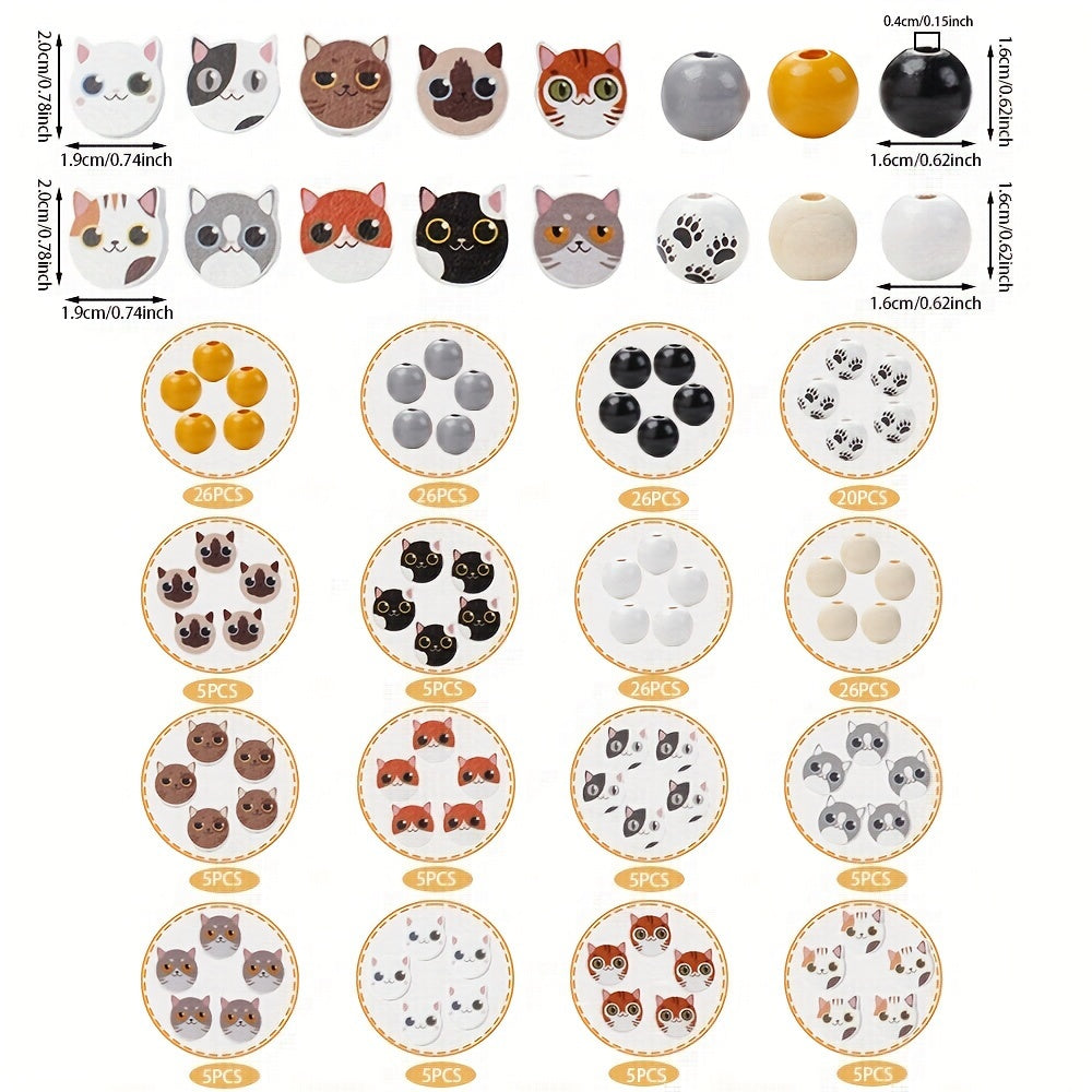10/200pcs 16mm Cat Print Wooden Beads