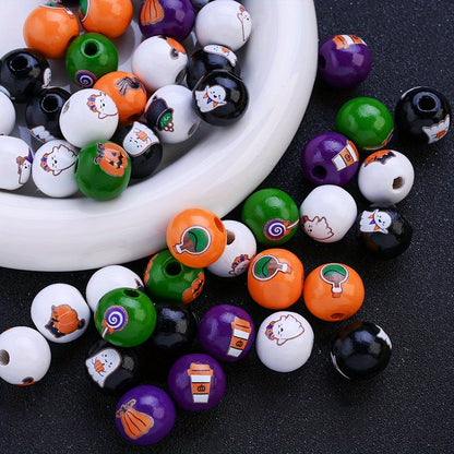Halloween Wooden Pattern Beads