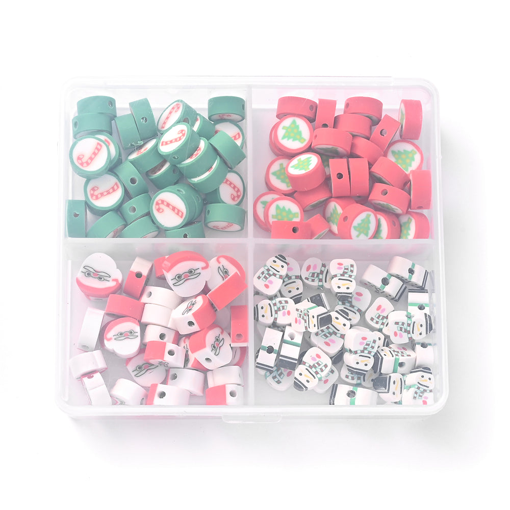 10mm Christmas Polymer Clay Flat Round Spacer Bead Set with Storage Case