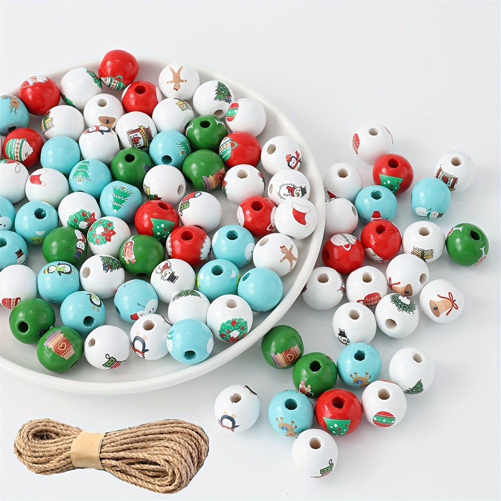 Christmas Wooden Beads with Hemp Rope