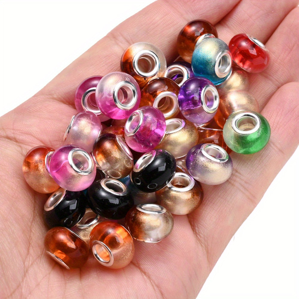 30pcs 9x14mm Colorful Gradient Glitter Acrylic Spacer Beads
