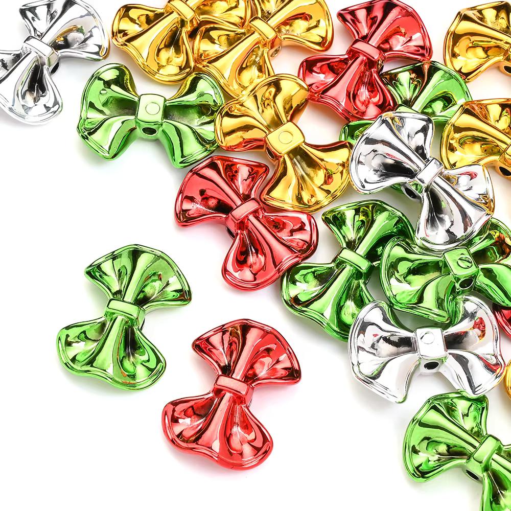 23 × 31mm 3D Christmas Bow Acrylic Spacer Beads, 10pcs