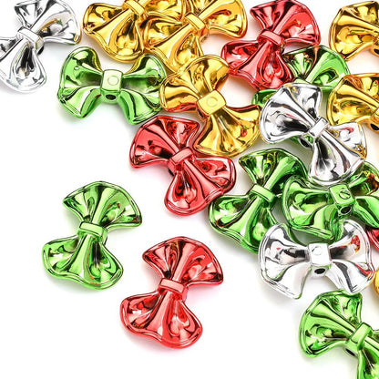 23 × 31mm 3D Christmas Bow Acrylic Spacer Beads, 10pcs