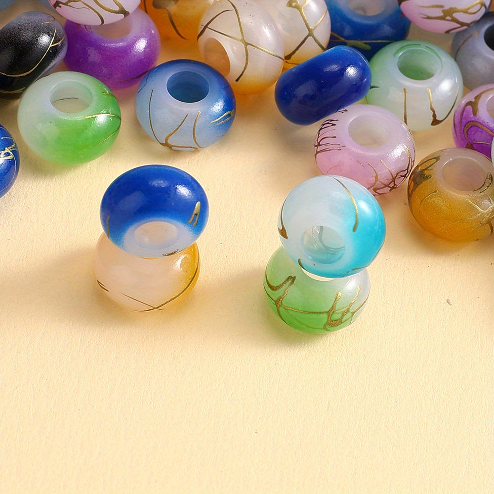 30pcs 9x14mm Golden Line Gradient Acrylic Round Beads