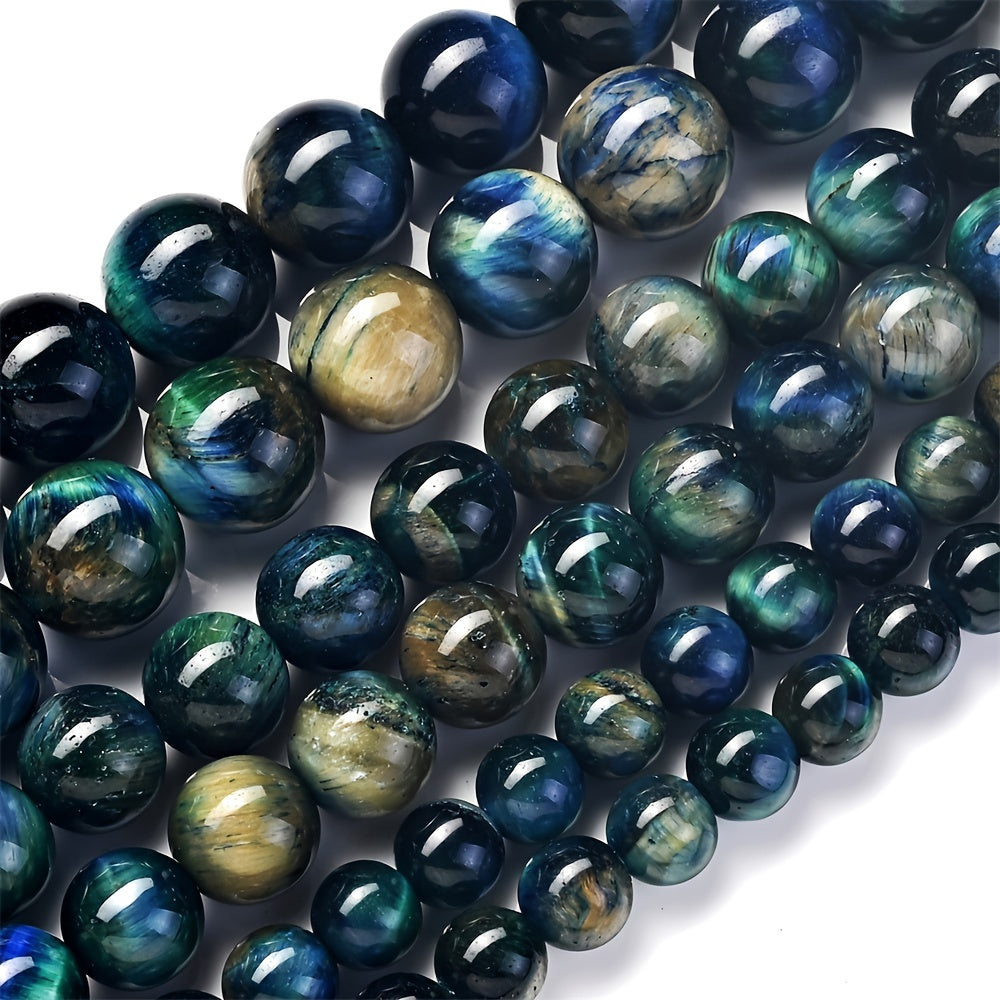 Natural Stone Blue and Green Gradient Tiger Eye Round Beads
