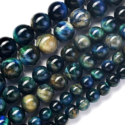 Natural Stone Blue and Green Gradient Tiger Eye Round Beads