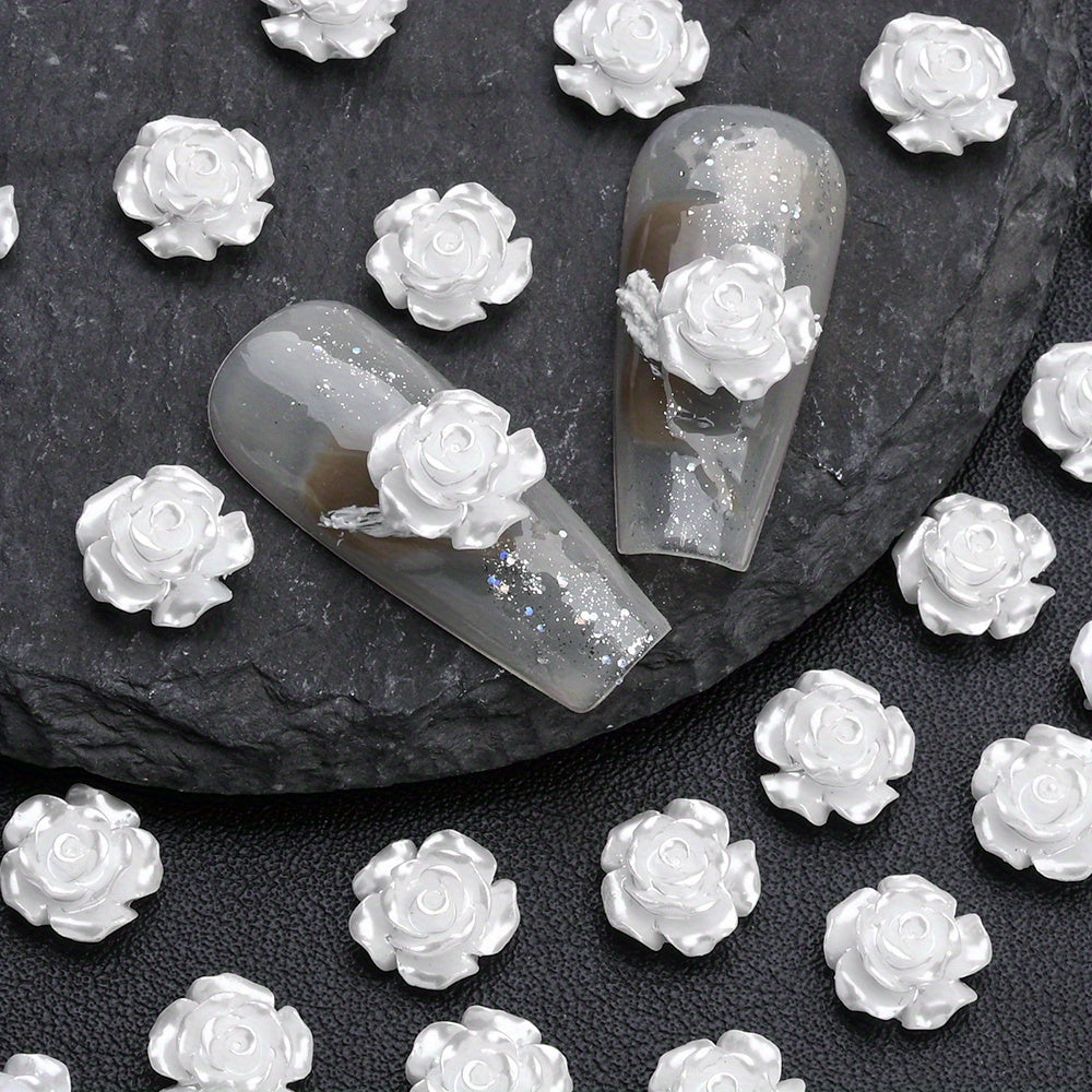 50pcs 10mm 3D White Resin Camellia Flower Beads