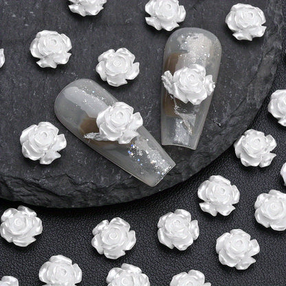 50pcs 10mm 3D White Resin Camellia Flower Beads