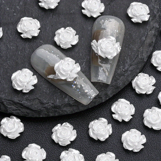 50pcs 10mm 3D White Resin Camellia Flower Beads