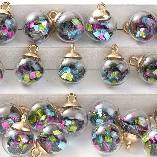10pcs Transparent Glass Ball Square Flat Pendant Beads