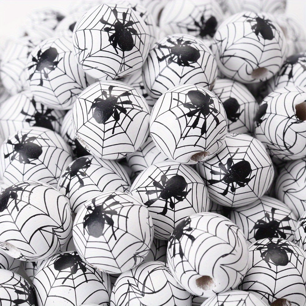 Halloween Spider Pattern Wooden Beads