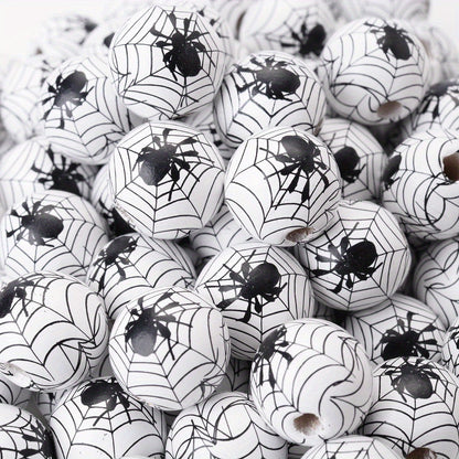 Halloween Spider Pattern Wooden Beads