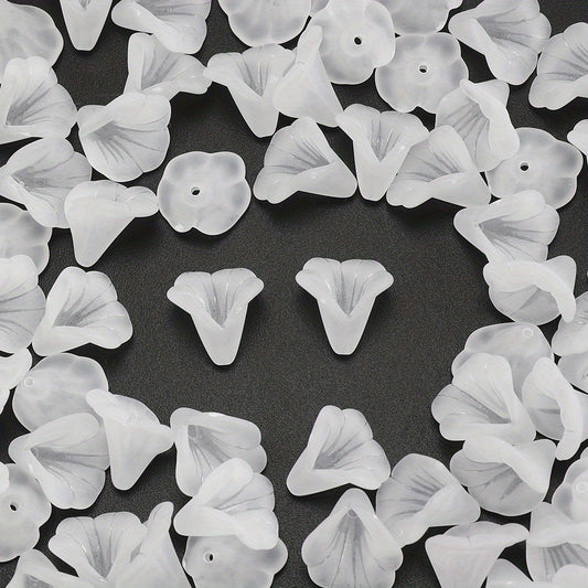 50pcs/set White Frosted Acrylic Flower Beads