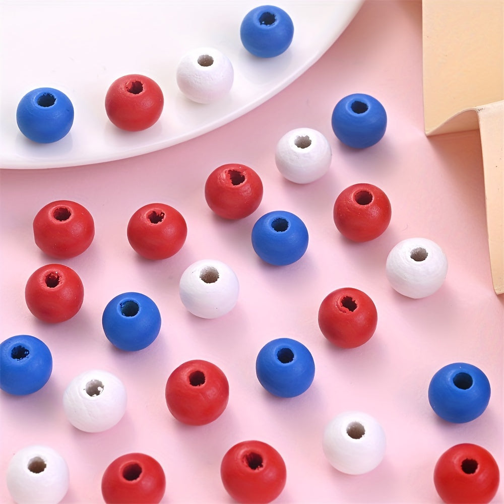200pcs 8mm Blue Red White Wooden Round Beads
