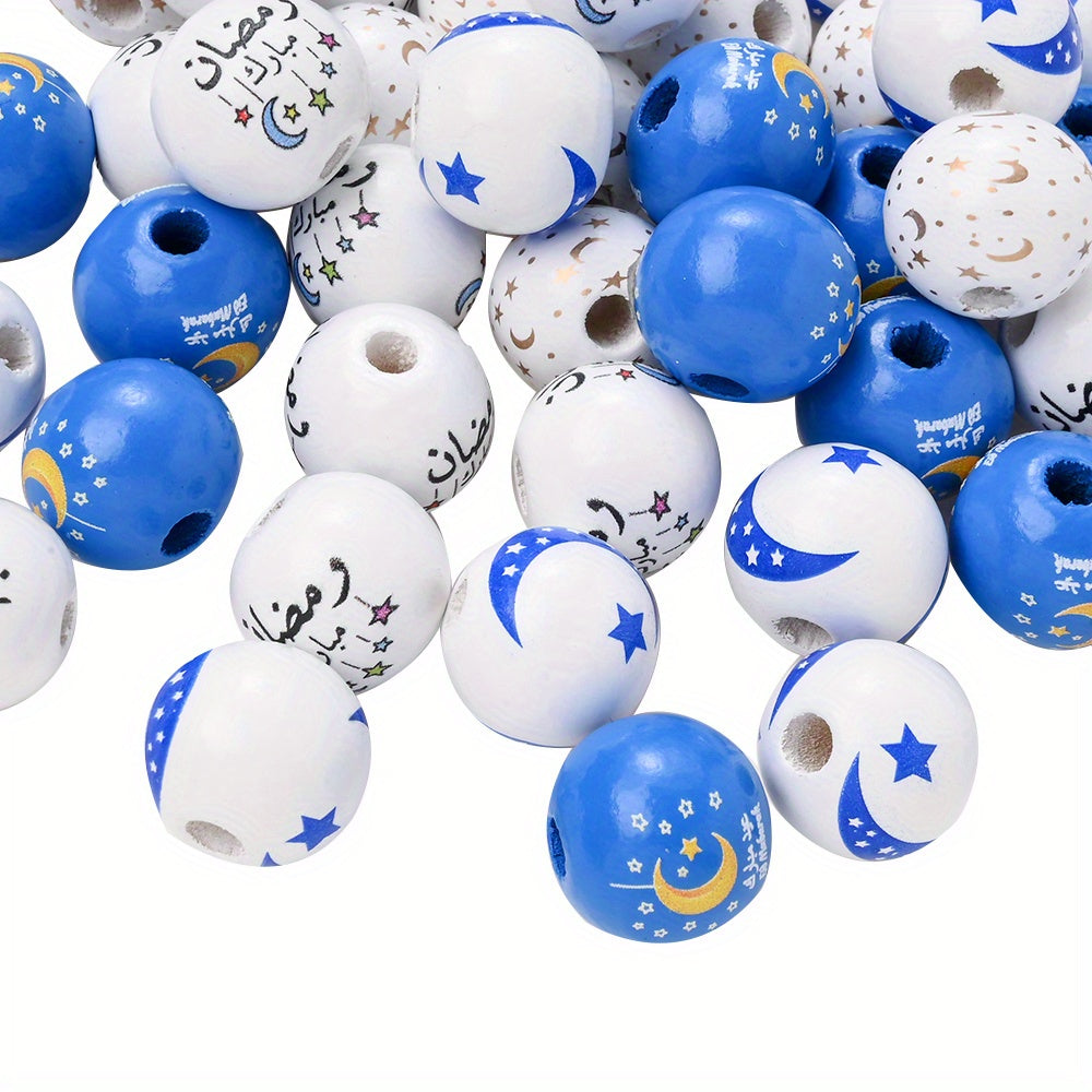 10Pcs 16mm Star Moon Pattern Round Loose Spacer Beads for DIY Bracelet Necklace Handmade Art Decoration Room Party Decoration