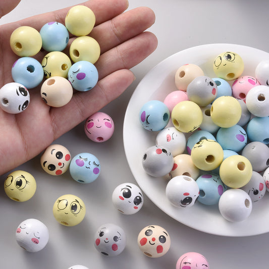 10pcs 18x20mm Smiley Face Round Wooden Beads