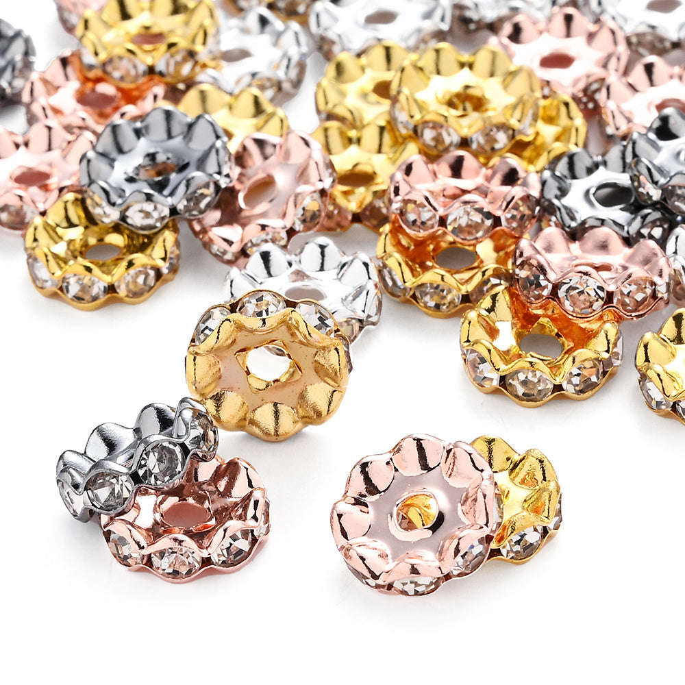 30/50pcs 12mm Wave Edge Metal Rhinestone Rondelle Beads