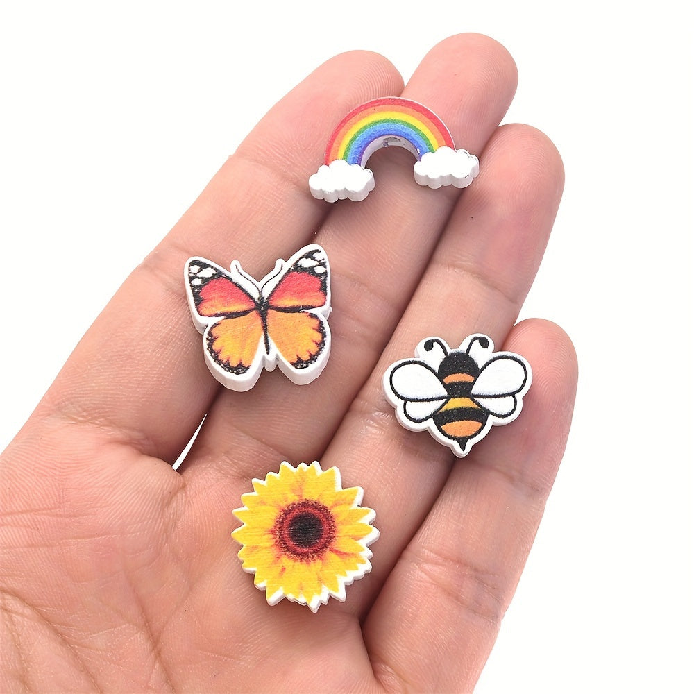 Yellow Series Bee Painted Wooden Round Beads