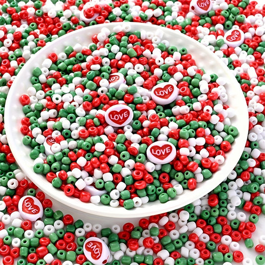5000PCS Christmas Acrylic Beads Seed Beads Heart Loose Spacer Beads For Jewelry Making DIY Bracelet Necklace Festival Gifts Accessories