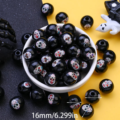 Halloween Skull Pattern Wooden Beads
