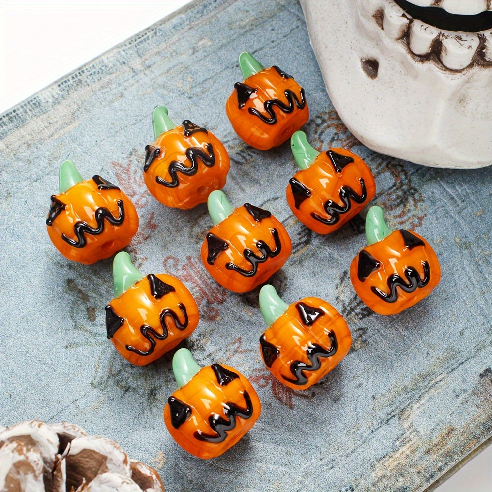 2Pcs Halloween Orange Pumpkin Face Glass Beads Suitable for Bracelets Necklaces Hair Accessories Jewelry Making Decorations