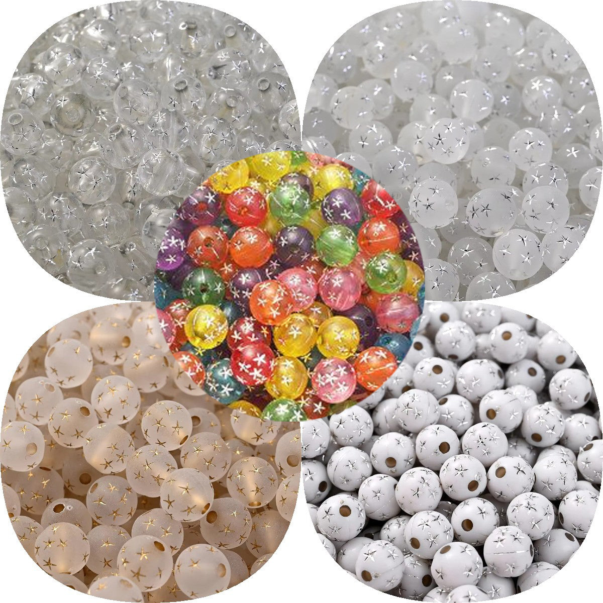 Matte Golden Silvery Star Acrylic Spacer Beads