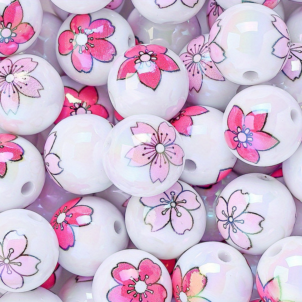 10pcs 16mm Glossy Floral Acrylic Beads