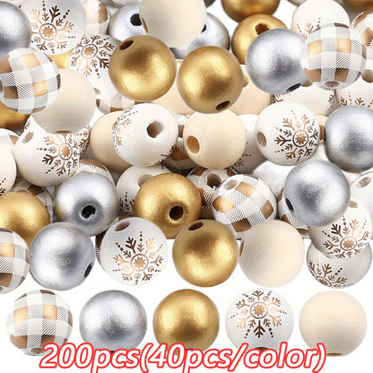 Christmas Wooden Pattern Spacer Beads