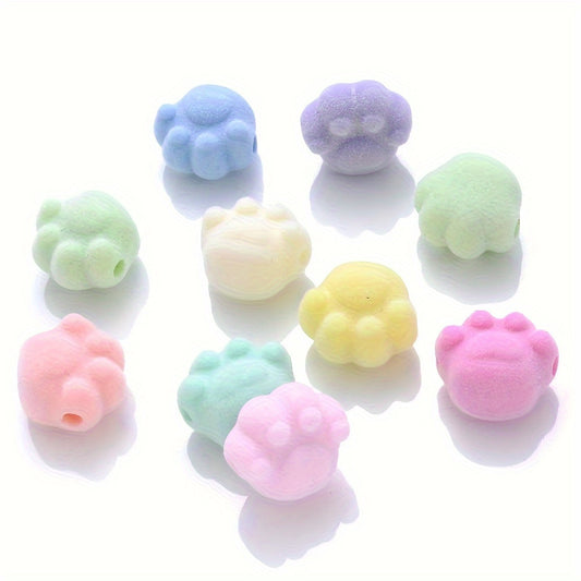 10pcs Flocking Cat Paw Acrylic Spacer Beads