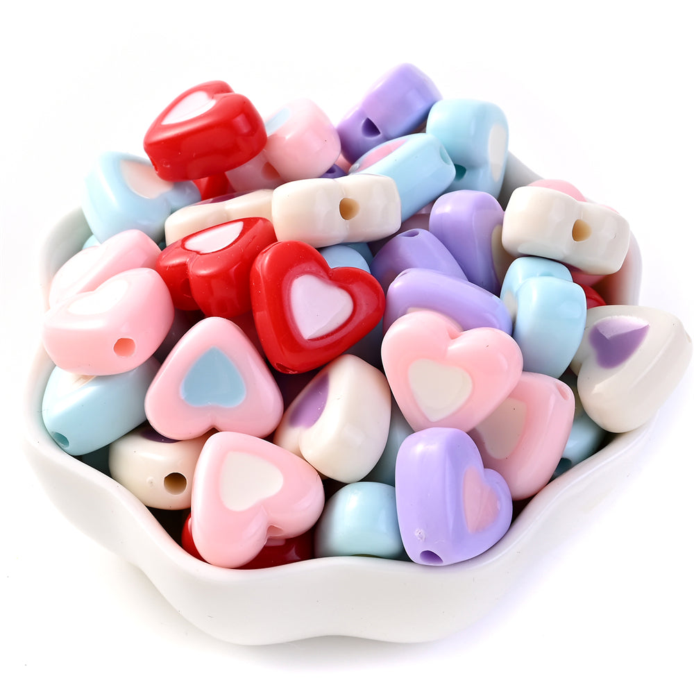 10pcs 13-17mm Romantic Double Heart Acrylic Beads