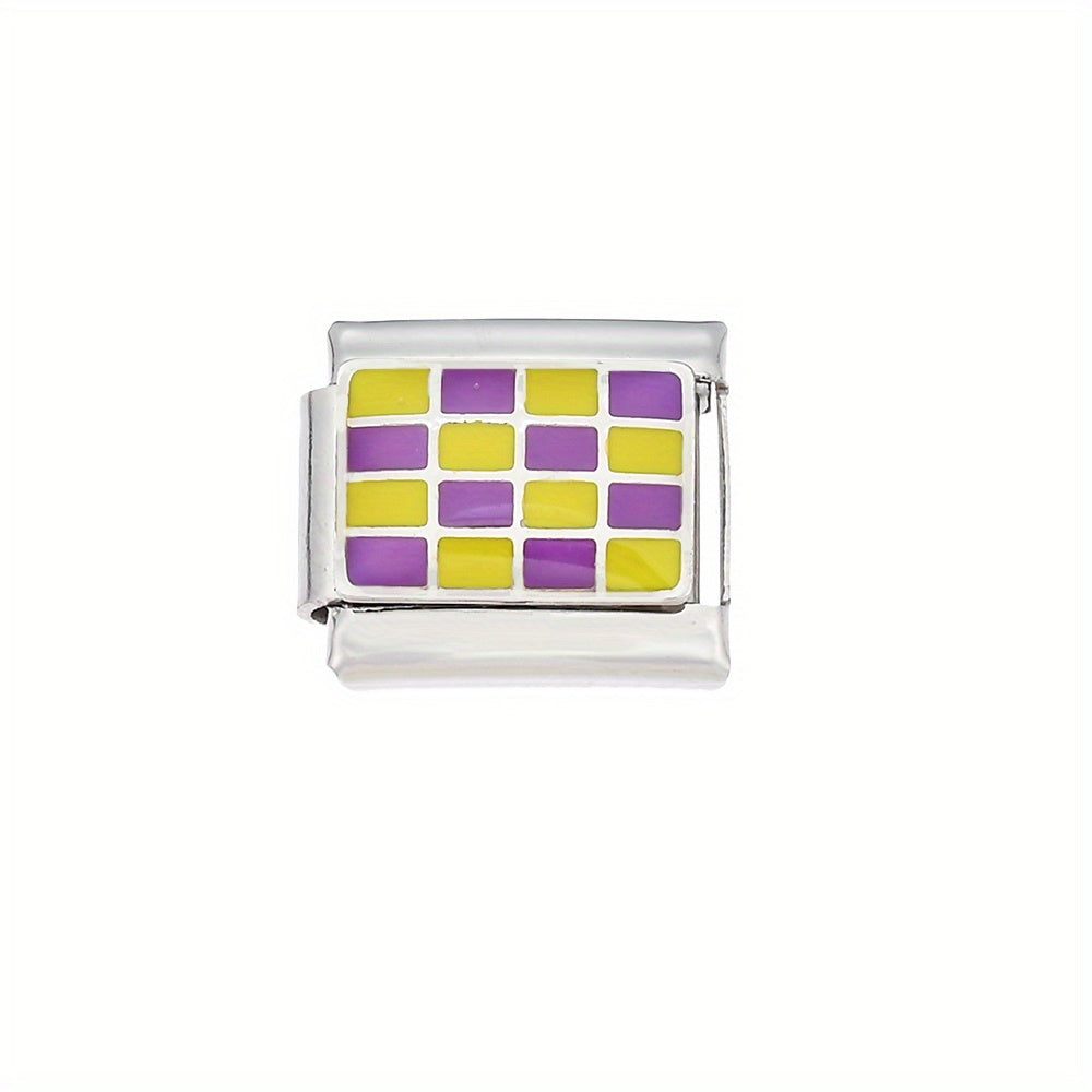 1pc 9x10mm Stainless Steel Checkerboard Module Charm Bead