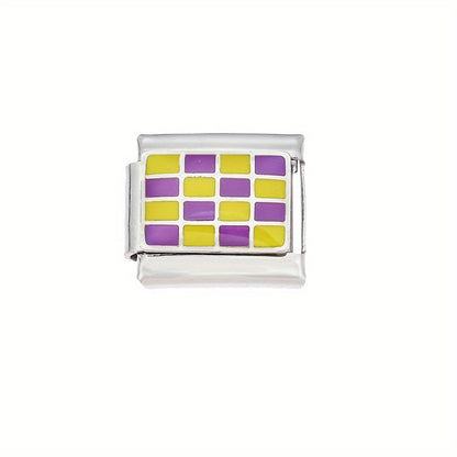 1pc 9x10mm Stainless Steel Checkerboard Module Charm Bead