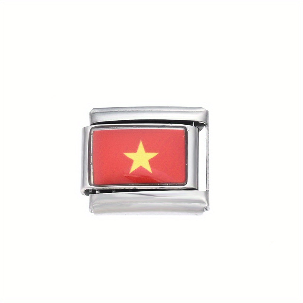 1pc 9x10mm Stainless Steel World Flag Module Charm Bead